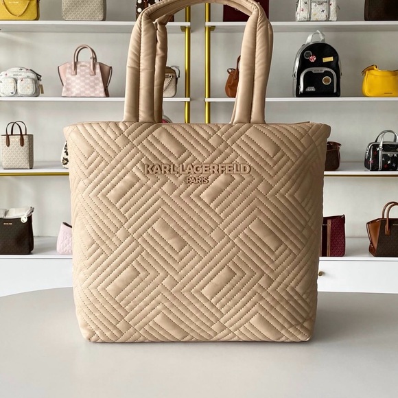 Karl Lagerfeld Handbags - Karl Lagerfeld Large Voyage Beige Quilted Tote